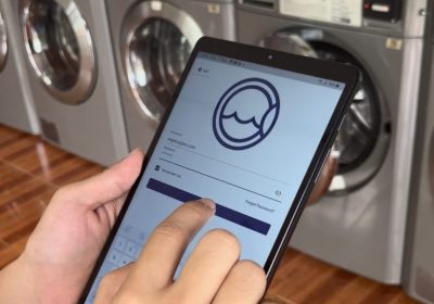 Weclean laundry technology. Washers connected with tablets.